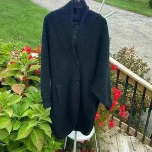 I. B. Diffusion Vintage small mohair wool, bat wing, heavy knit cardigan, black